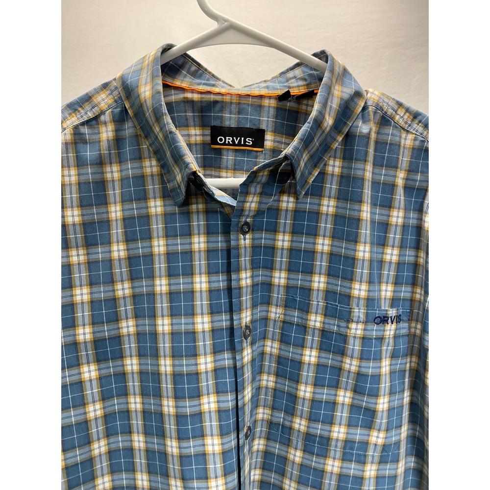Orvis Plaid Button Down Shirt Long Sleeve Casual Blue Yellow Mens Size L